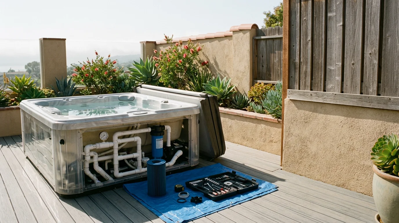 Hot tub on a backyard patio in a North County San Diego home